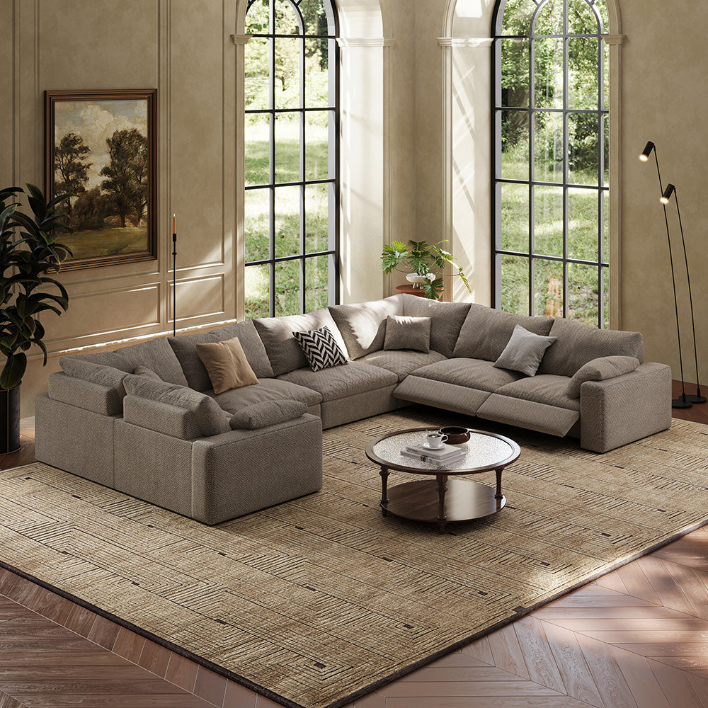 CloudLuxe U-Shape 7-Piece Modular Recliner Sectional-Linen