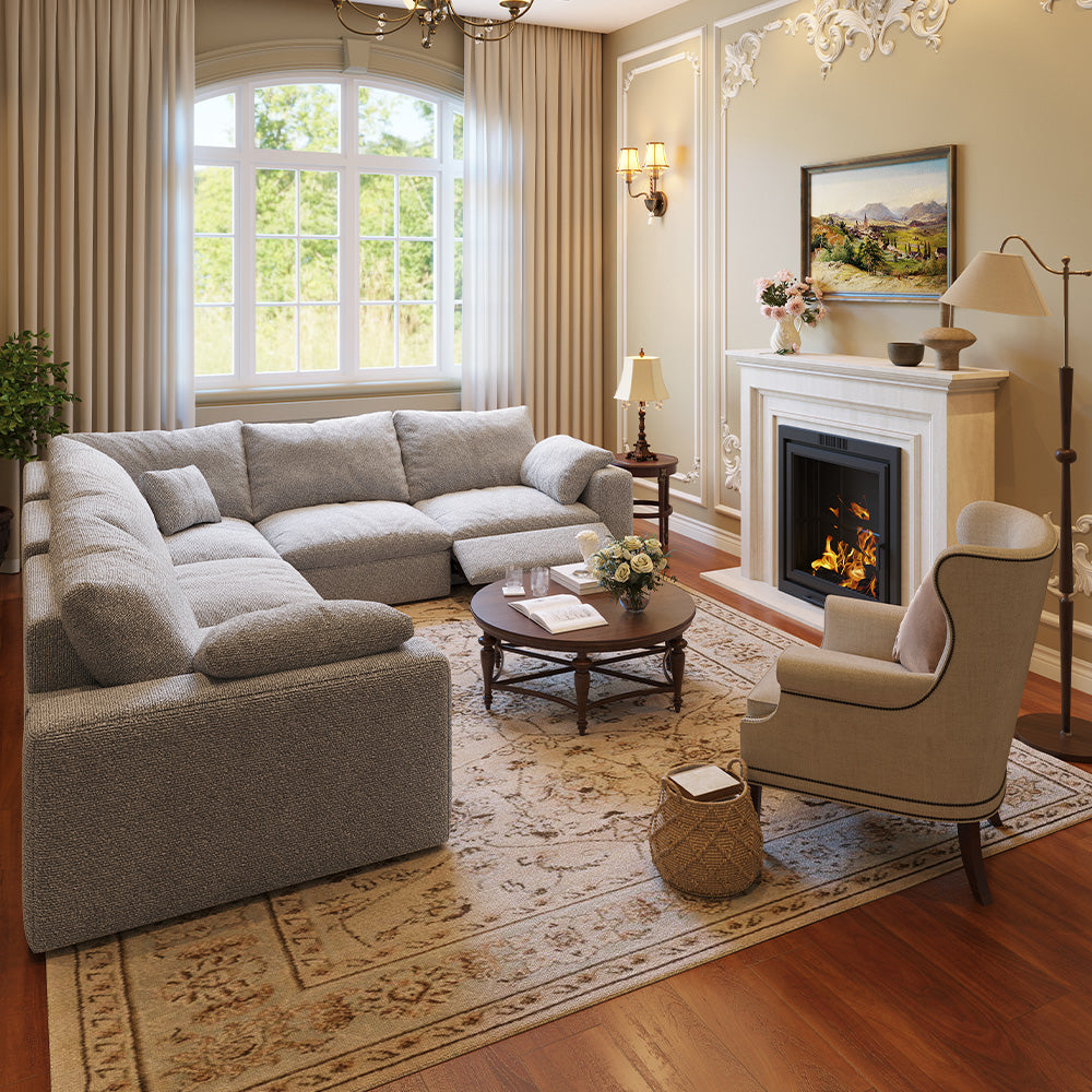 CloudLuxe Corner 5-Piece Modular Recliner Sectional-Bouclé