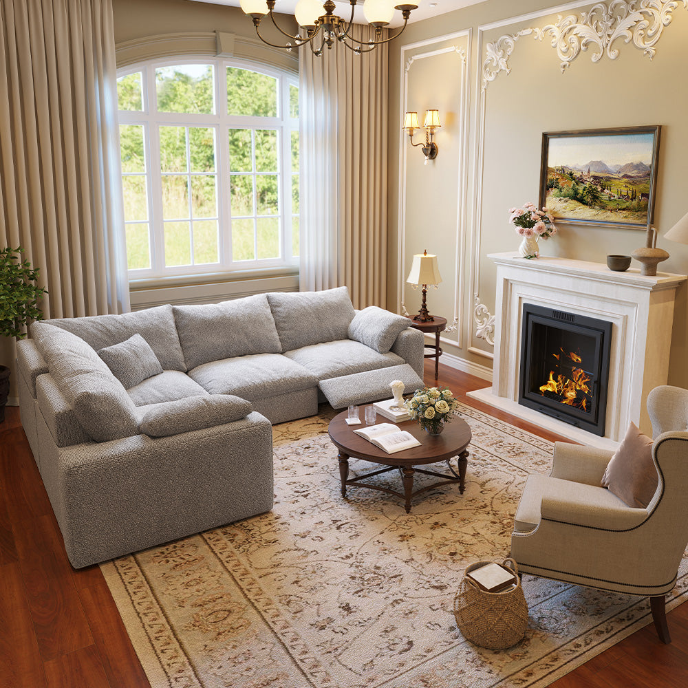 CloudLuxe L-Shape 4-Piece Modular Recliner Sectional-Bouclé