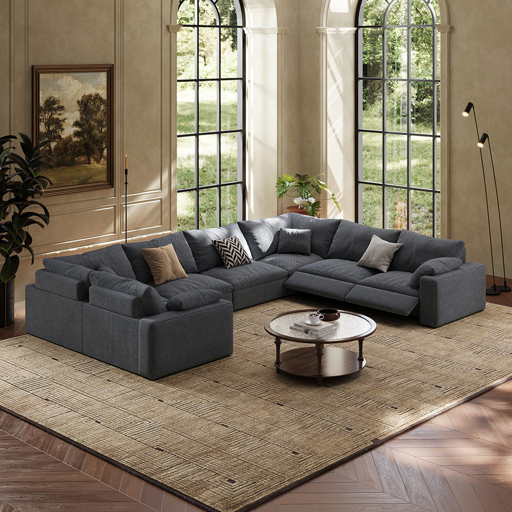 CloudLuxe U-Shape 7-Piece Modular Recliner Sectional-Linen