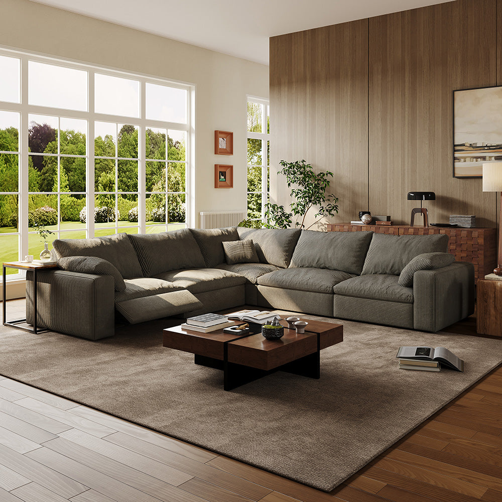 CloudLuxe Corner 5-Piece Modular Recliner Sectional-Corduroy