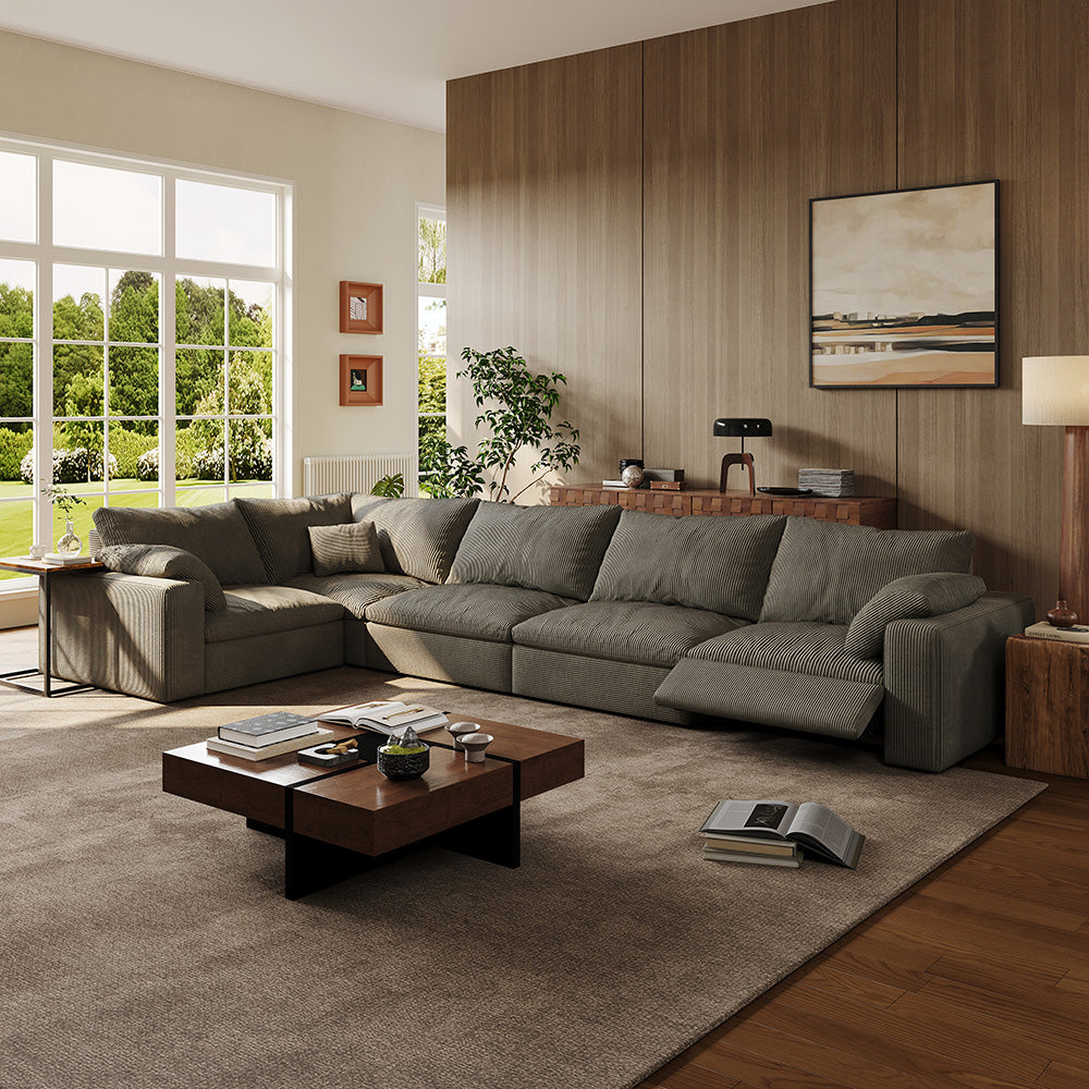 CloudLuxe L-Shape 5-Piece Modular Recliner Sectional-Corduroy